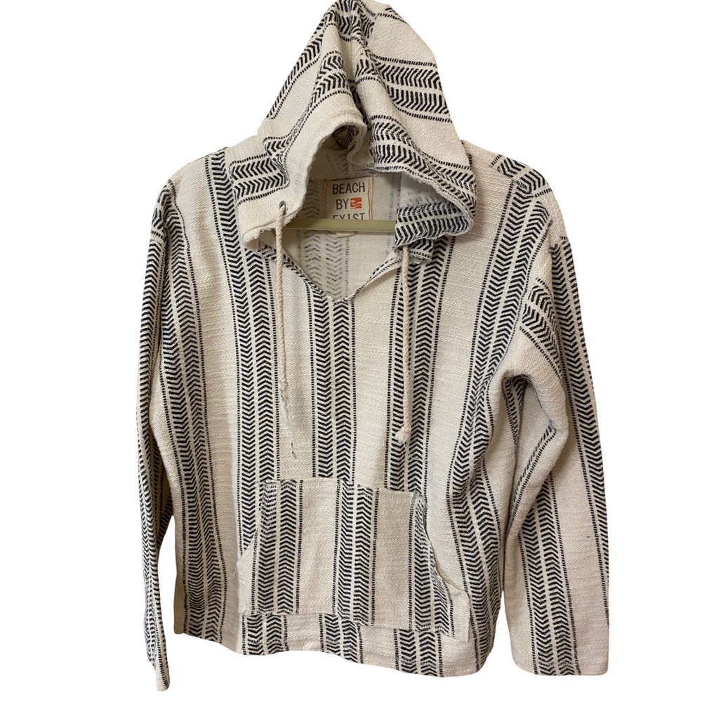 Beach By Exist Baja Hoodie Cream Black Stripe Surf Pullover Hooded Sweater